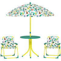 Qaba Kids Picnic Table and Chair Set with 2 Folding Chairs and Removable Umbrella - Green-This 4-piece set creates a complete fun zone for indoors or outdoors 
