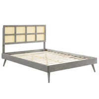 Modway Sidney Cane and Wood Full Platform Bed with Splayed Legs - Grey-Full Platform Bed Frame