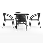 Table carrée en verre et en métal 28 po avec bordure en rotin noir et 4 chaises empilables en rotin noir (TLH-073SQ-037BK4-GG)-4