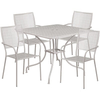 35.5'' Square Light Grey Indoor-Outdoor Steel Patio Table Set with 4 Square Back Chairs [CO-35SQ-02CHR4-SIL-GG]-Set Includes Table and 4 Chairs