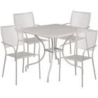 Table de jardin carrée en acier de 35,5 po et 4 chaises au dossier carré, intérieur/extérieur, gris pâle [CO-35SQ-02CHR4-SIL-GG]-L’ensemble comprend une table et 4 chaises