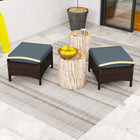 Outsunny Wicker Outdoor Ottoman with Removable Cushions - Navy Blue-Cushions with soft padding for optimal comfort, with straps for fixing
