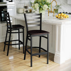 Flash Furniture HERCULES Series Black Ladder Back Metal Restaurant Barstool - Walnut Wood Seat-Ladder Back Design