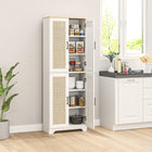 HOMCOM - Armoire de cuisine avec 4 portes en rotin et étagères ajustables - blanc-4 étagères réglables à 3 niveaux pour un rangement flexible 