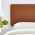 Modway - Sparta Montage mural en tissage Cuir végane Tête de lit jumelée, Brun noyer-Tressage de panier en cuir végane