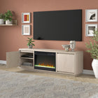 Hudson&Canal - Meuble TV Presque avec foyer en cristal de 26 pouces pour téléviseurs jusqu'à 75 pouces - Blanc aulne-Dimensions du produit : 15,5" L x 68" l x 22" H