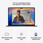 Apple MacBook Air 15" - M4 Chip - 256 GB SSD - 16 GB Unified Memory - Midnight - English-Portable Design - Superlight and less than half an inch thin, MacBook Air fits easily into your bag—and your on-the-go lifestyle
