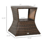 Outsunny - Table basse d’extérieur en rotin avec trou pour parasol, étagère de rangement à 2 niveaux, brun mélangé-Rotin en résine PE tressé à la main, résistant aux intempéries