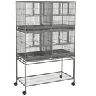 PawHut - Cage à oiseaux divisée 61 po H avec support à roulettes, plateau en métal amovible, étagère de rangement - gris foncé-La grille du milieu peut être retirée pour transformer les 4 cages individuelles en une grande cage. 