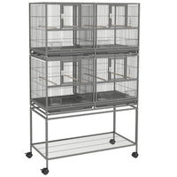 PawHut - Cage à oiseaux divisée 61 po H avec support à roulettes, plateau en métal amovible, étagère de rangement - gris foncé-La grille du milieu peut être retirée pour transformer les 4 cages individuelles en une grande cage. 