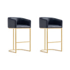Manhattan Comfort Louvre 21" Mid-Century Modern Leatherette Upholstered Barstool - Black and Titanium Gold - 2 Pack-Mid-Century Modern Barstool with Backrest Perfect for Bar and Kitchen Use