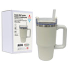 Link Products - Gobelet à double paroi avec paille en plastique - Crème-Double Paroi