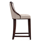 Manhattan Comfort Fifth Avenue 19" Traditional Faux Leather Upholstered Counter Stool - Cream and Dark Walnut - 3 Pack-Seat Height: 26"