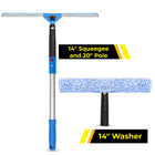 Gritt Commercial Pro Window Washing Cleaning Kit with - 14" Squeegee - 14" Washer - 20" Pole - 3 Pack-Handle swivels 180° to reach tight corners, edges and sills