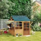Qaba Outdoor Kids Collapsible Wooden Cottage Playhouse - Brown-Foldable walls facilitate quicker and easier assembly 