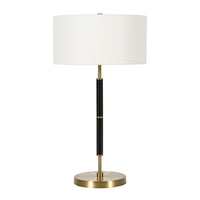Hudson&Canal - Lampe de table Simone 25" de hauteur, 2 lumières, avec abat-jour en tissu - Noir/laiton/blanc-Design industriel pour votre salon, votre espace de travail ou votre table de chevet