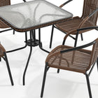 Flash Furniture 28" Square Glass Metal Table with Dark Brown Rattan Edging & 4 Dark Brown Rattan Stack Chairs-5mm Thick Glass
