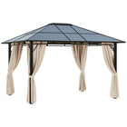 Outsunny - Abri de jardin 10' x 12' avec toit en panneaux de polycarbonate - brun foncé et beige-Une feuille de polycarbonate de 6 mm d'épaisseur du toit de la canopée offre une protection solaire UV50+.