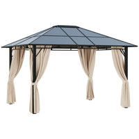 Outsunny - Abri de jardin 10' x 12' avec toit en panneaux de polycarbonate - brun foncé et beige-Une feuille de polycarbonate de 6 mm d'épaisseur du toit de la canopée offre une protection solaire UV50+.