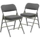 Chaise pliante HERCULES à triple entretoise et double charnière incurvée en tissu gris et métal gris-Ensemble de 2 chaises pliantes rembourrées en métal