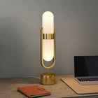 Hudson&Canal - Lampe de table Blair en forme de pilule avec abat-jour en verre laiteux - Laiton/Blanc-Dimensions du produit : 5" L x 5,38" l x 25" H