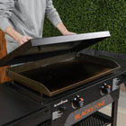 Blackstone 28" Original Omnivore Griddle Cooking Station With Hard Cover-Hard cover: Sturdy cover protects your griddle top from the elements. Use the hooks on the inside of the cover to conveniently hang it over the back of your griddle while cooking.