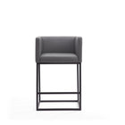 Manhattan Comfort - Tabouret de comptoir Embassy 52 cm style milieu du siècle moderne, revêtement en similicuir gris et noir, lot de 2-Comprend une base de repose-pieds