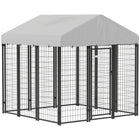 PawHut Outdoor Welded Wire Dog Kennel and Dog Run with Cover - 6' x 6' x 6' - Silver-Heavy steel ensures durability and security for your pet 
