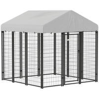 PawHut Outdoor Welded Wire Dog Kennel and Dog Run with Cover - 6' x 6' x 6' - Silver-Heavy steel ensures durability and security for your pet 