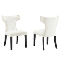 Modway Curve Performance Velvet Dining Chairs - White - 2 Pack-Solid Wood Frame