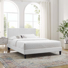 Modway - Peyton Lit plateforme Queen en velours haute performance avec pieds en bois noir - Blanc-Assemblée requise