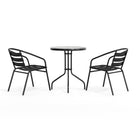 Table ronde de 23,75 po en verre et en métal, 2 chaises empilables noires en aluminium, dossier à lattes (TLH-071RD-017CBK2-GG)-4