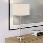 Hudson&Canal - Lampe de table Harlow de 74 cm de haut avec abat-jour en tissu, - Verre transparent/Nickel poli/Blanc-Comprend un cordon de 6 pieds avec interrupteur à prise rotative