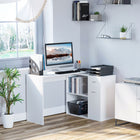 HOMCOM - Bureau en l avec tiroir - 46 po L x 32,25 po l x 29,25 po H - blanc-Étagère à 2 niveaux, 1 tiroir et un placard offrant un espace supplémentaire pour les livres, dossiers, équipements, papiers, etc. 
