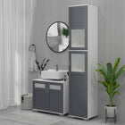 Kleankin - armoire de salle de bain 75 po de haut avec deux placards et portes en verre mat - blanc et gris-2 étagères intérieures sont réglables sur 3 niveaux, ce qui vous offre une flexibilité pour personnaliser les compartiments de rangement 