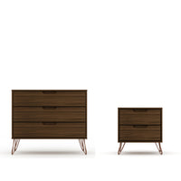 Manhattan Comfort - Rockefeller commode et table de chevet style milieu du siècle moderne - marron - ensemble de 2-Ensemble de 2 commode et table de nuit Mid-Century Modern pour chambre
