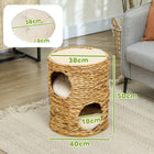 PawHut - Arbre à chat 2 étages en forme de tonneau, petite tour avec coussins - brun clair-Apporte un style naturel et rustique à votre décoration intérieure 