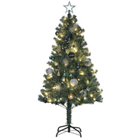 HOMCOM - Sapin de Noël artificiel pré-éclairé de 5' avec LED et décorations-Les lumières LED blanc chaud avec contrôleur illuminent les soirées festives 