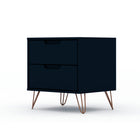 Manhattan Comfort - Table de nuit Rockefeller 51 cm style mi-siècle moderne à 2 tiroirs - Tatiana bleu minuit-Assemblage à domicile requis Tout le matériel inclus