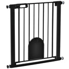 PawHut 30"-32" Extra Wide Pet Gate Barrier with Small Door - 30"H - Black-This safety gate for stairs allows door can swing in both direction