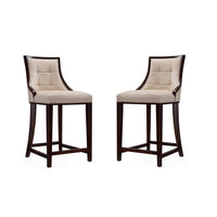 Manhattan Comfort - Tabouret de comptoir Fifth Avenue 19" traditionnel rembourré en similicuir - crème et noyer foncé - lot de 2-Tabouret de comptoir traditionnel avec dossier parfait pour une utilisation au bar et dans la cuisine. Ensemble de 2