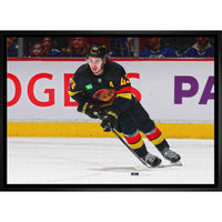 Quinn Hughes Canucks Skating - Framed Canvas - 31" x 22"-Premium canvas print with gallery-wrapped edges