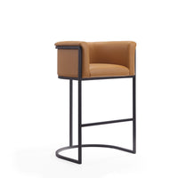 Manhattan Comfort - Cosmopolitan tabouret de bar moderne du milieu du siècle de 23,7" en similicuir camel et noir-Tabouret de bar moderne du milieu du siècle avec dossier parfait pour une utilisation au bar et dans la cuisine