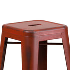 Flash Furniture Commercial Grade 30" High Backless Distressed Kelly Red Metal Indoor-Outdoor Barstool-Distressed Kelly Red Powder Coated Frame Finish