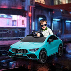 Qaba Mercedes-Benz AMG CLA 45 Licensed 12V Ride on Car - Light Blue-Includes auxiliary wheels for stable movement without power 