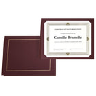 Porte-certificat en lin St. James Classic avec médaillon or – 8.5 po x 11 po, bordeaux – paquet de 5-Encoché pour les documents de 8 1/2 po  x 11 po.