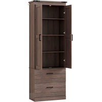HOMCOM 67" H Tall Kitchen Pantry Cabinet with Adjustable Shelves - Espresso-Four-tier cabinet and two drawers maximize storage space 