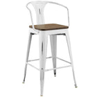 Modway Promenade Bar Stool - White - Set of 2-Laminated Bamboo Seat