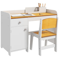 Qaba Kids Study Desk and Chair Set with Storage Drawer - White-2 pieces set includes 1 desk and 1 matching chair 