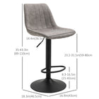 HOMCOM - Tabourets de bar pivotants réglables en cuir synthétique avec dossier - gris - paquet de 2-Structure en métal enduit de poudre, stable et fiable 

